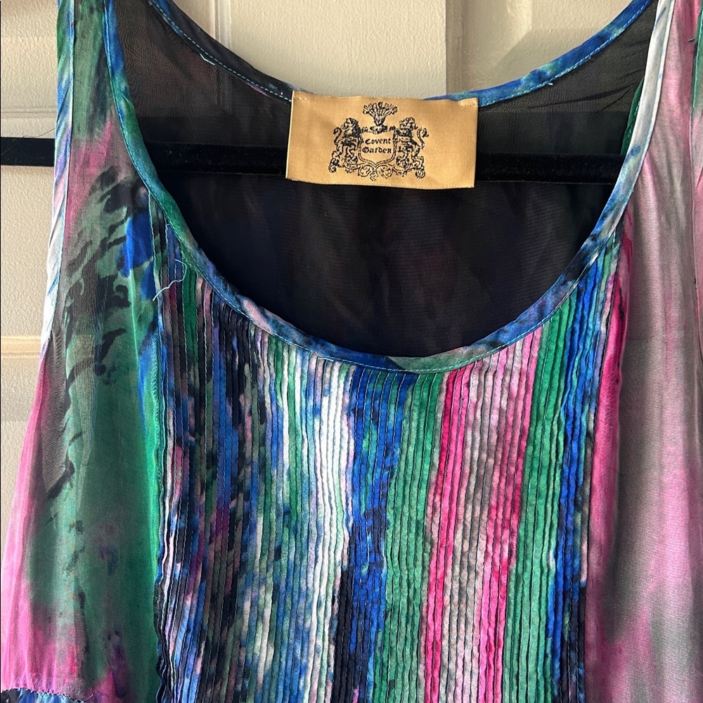Covent Garden Multicolor Pleated Silk-Blend Camisole - Green, Pink & Blue